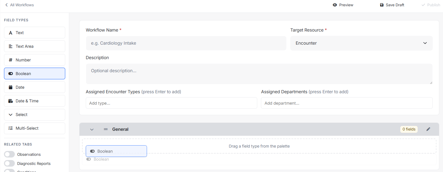 Workflow builder drag and drop interface