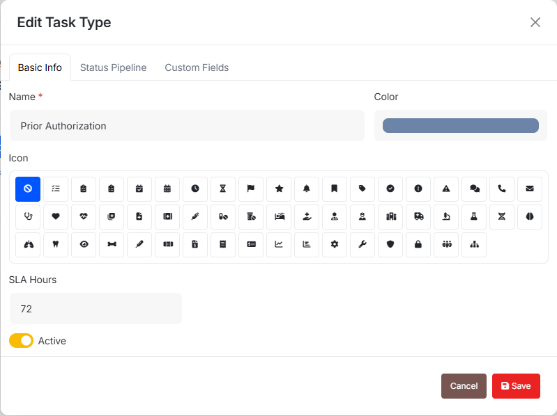 Task type configuration