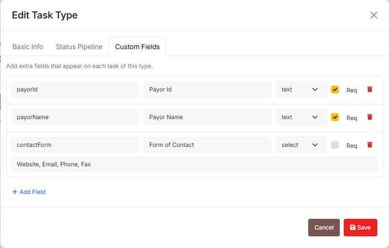 Custom fields editor